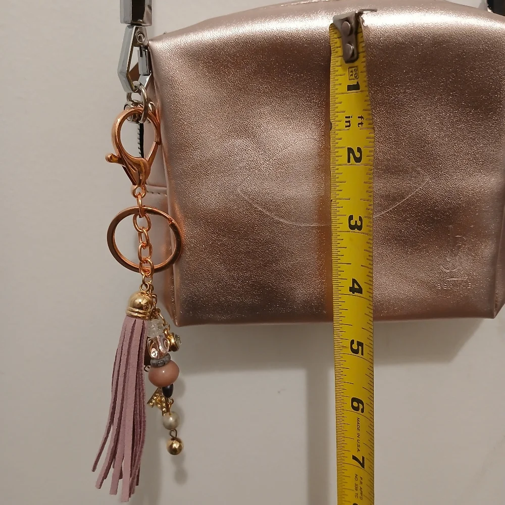 Yves Saint‎ Laurent PINK Metallic Cosmetic Bag Crossbody Converted Pearls Tassle